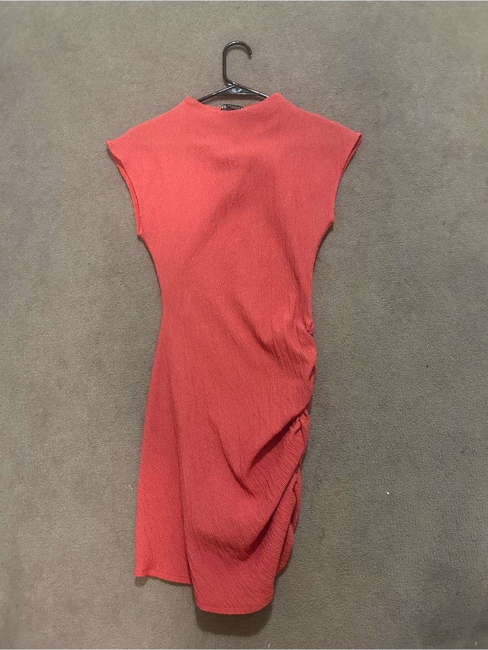 Zara Coral Mock-Neck Mini Dress with Side Ruching